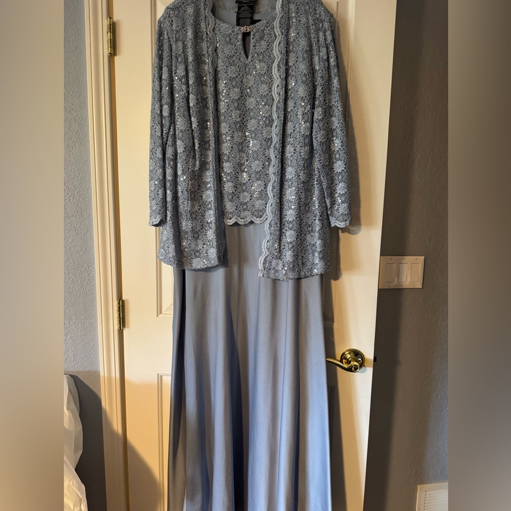 R&M Richards Silver-Embellished Lace Dress